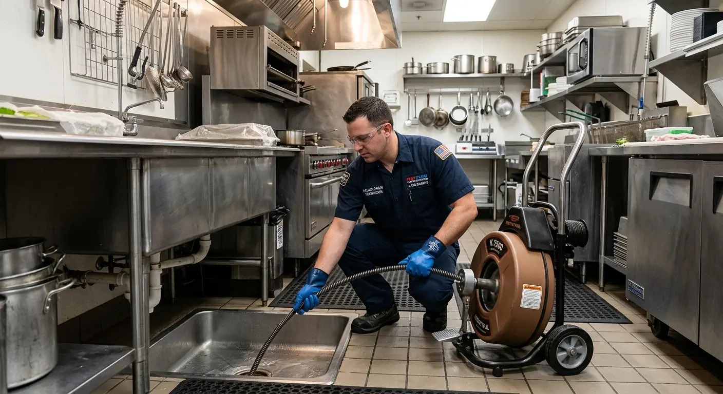 Commercial drain cleaning service in a restaurant kitchen in West Pennsboro